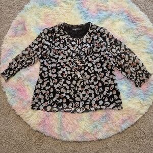 Karl Lagerfeld Black and White Floral Top with Pink Accents Size XL